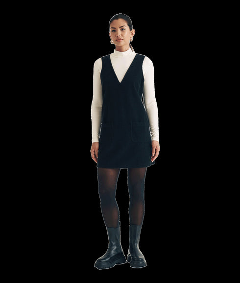 Cord Piper Mini Pinafore Dress - Black