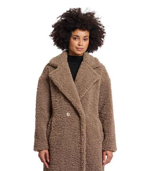 Elicia Double Breasted Teddy Coat - Toffee
