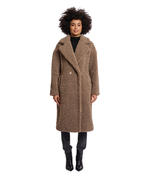 Elicia Double Breasted Teddy Coat - Toffee