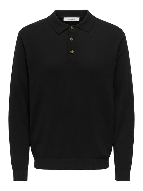 Loui Reg 12 LS Mel Polo Knit- Black