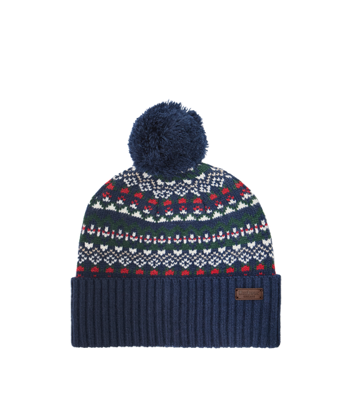 Marlow Fairisle Pom Beanie Hat - Navy/Evergreen