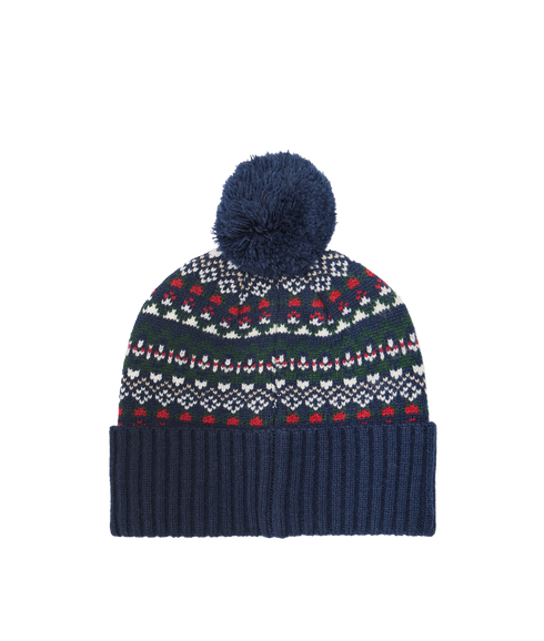 Marlow Fairisle Pom Beanie Hat - Navy/Evergreen