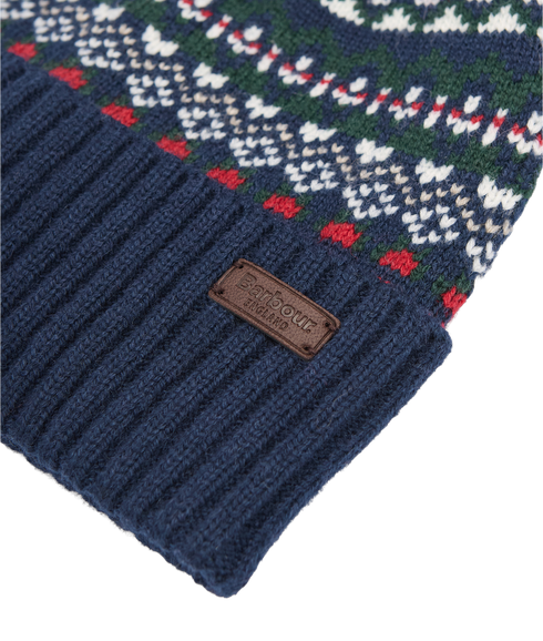 Marlow Fairisle Pom Beanie Hat - Navy/Evergreen