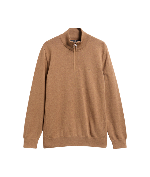 Cotton Half Zip Knitted Jumper - Sandstone