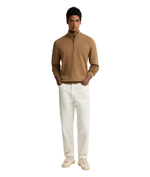 Cotton Half Zip Knitted Jumper - Sandstone