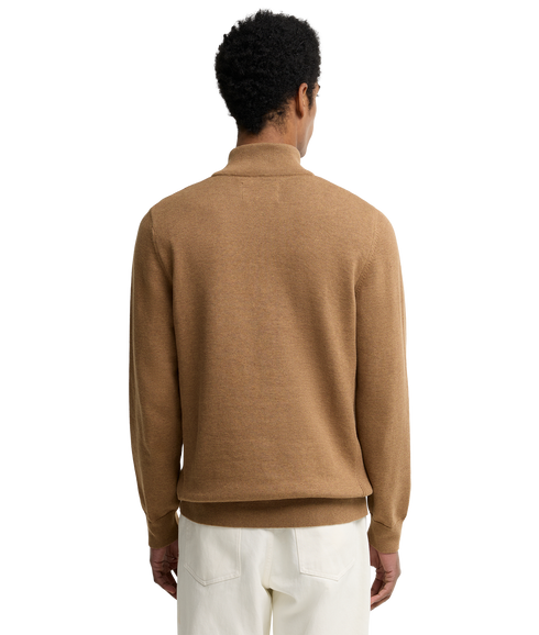 Cotton Half Zip Knitted Jumper - Sandstone