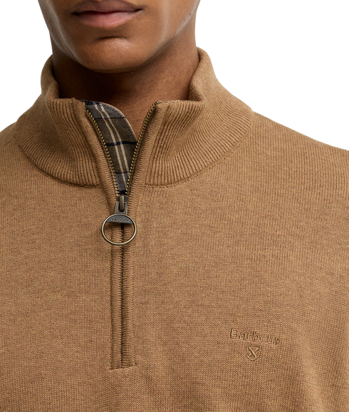 Cotton Half Zip Knitted Jumper - Sandstone