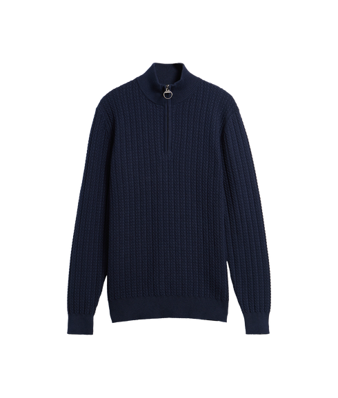 Herringbone Knitted Half Zip - Navy