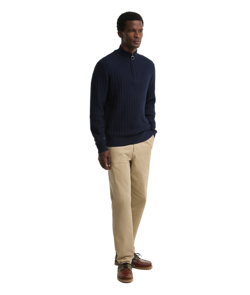 Herringbone Knitted Half Zip - Navy