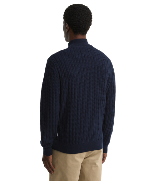 Herringbone Knitted Half Zip - Navy