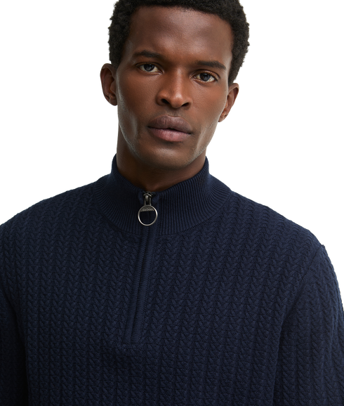 Herringbone Knitted Half Zip - Navy