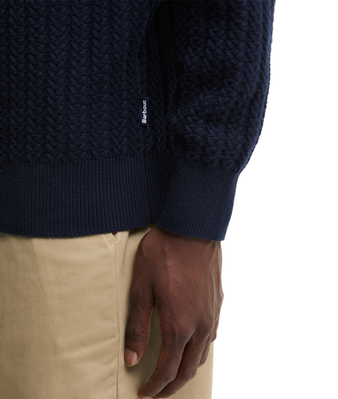 Herringbone Knitted Half Zip - Navy