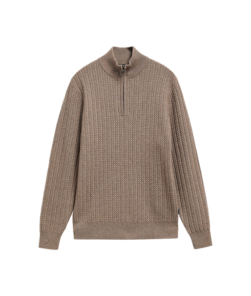 Herringbone Knitted Half Zip - Stone