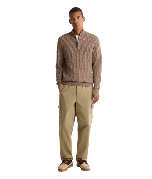 Herringbone Knitted Half Zip - Stone