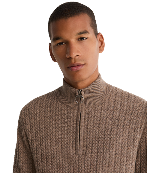 Herringbone Knitted Half Zip - Stone