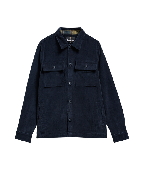 Tartan Trimmed Cord Overshirt - Navy