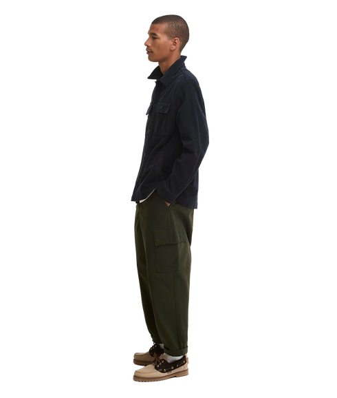 Tartan Trimmed Cord Overshirt - Navy