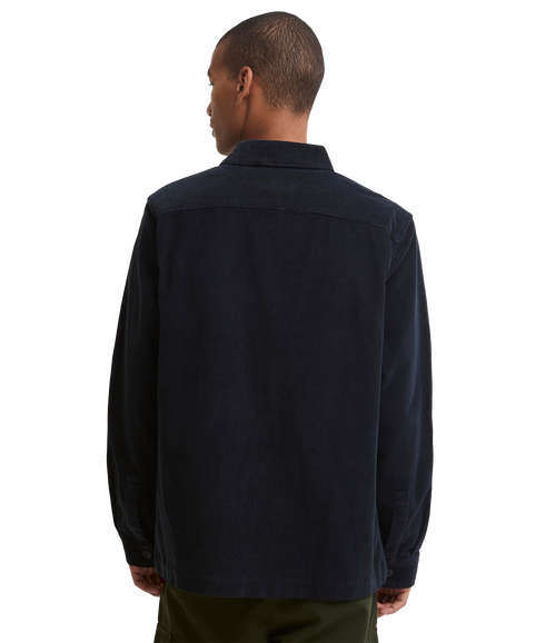Tartan Trimmed Cord Overshirt - Navy