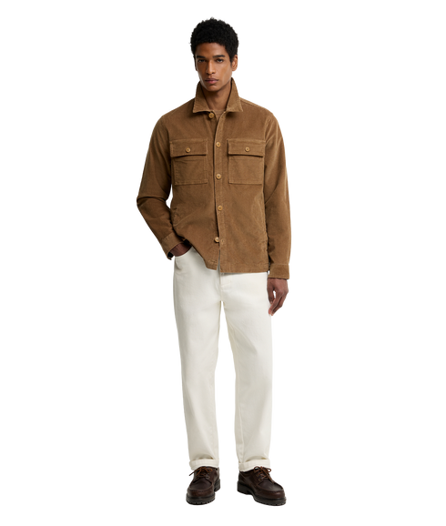 Tartan Trimmed Cord Overshirt - Sandstone
