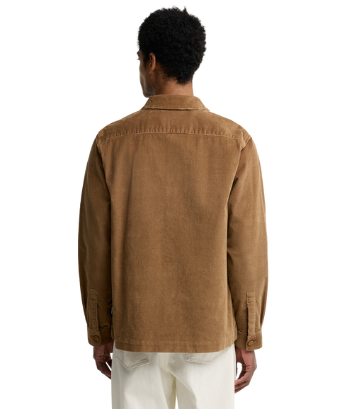 Tartan Trimmed Cord Overshirt - Sandstone