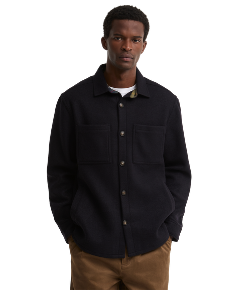 Marltown Tailored Wool Blend Overshirt - Navy Marl
