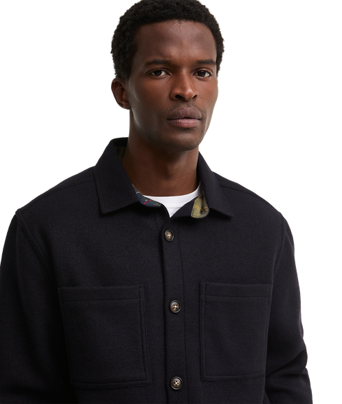 Marltown Tailored Wool Blend Overshirt - Navy Marl