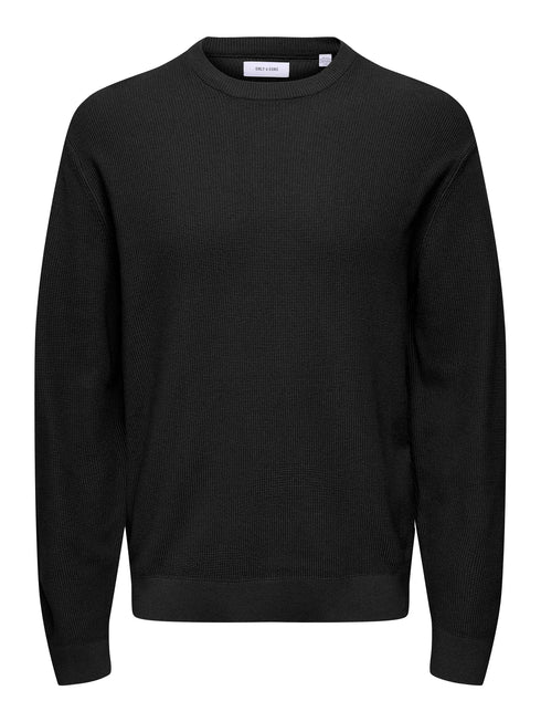 Tony Rlx 12 LS Waffle Crew Knit- Black