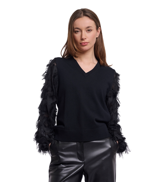 Rhode Knitted Pullover With Fancy Long Sleeves - Black