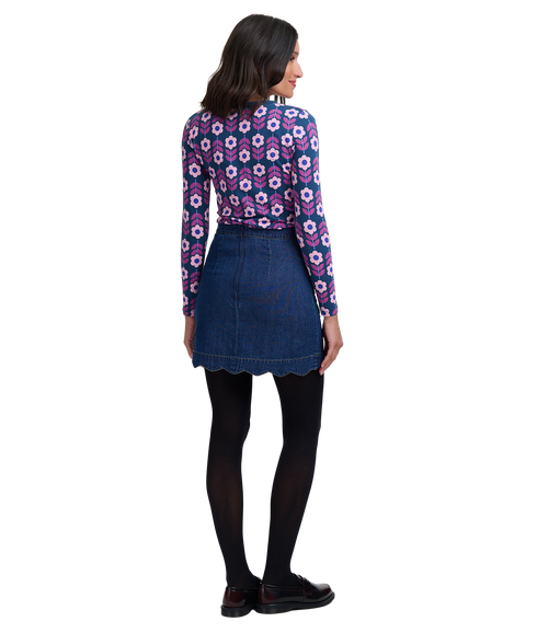 Vayda Scallop Denim Mini Skirt - Indigo