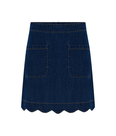 Vayda Scallop Denim Mini Skirt - Indigo