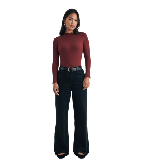 Funnel Neck Long Sleeve Lizzie Top - Red