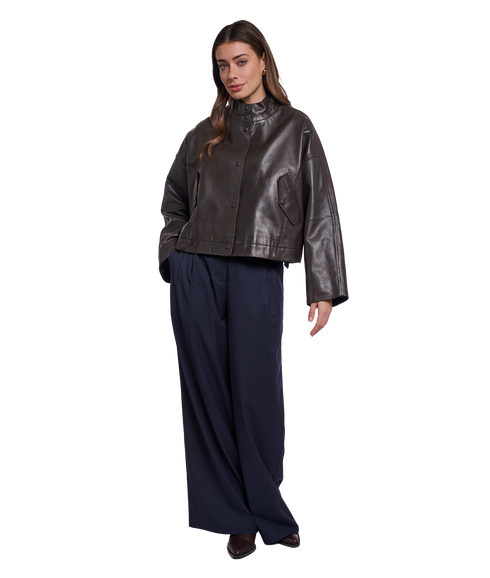 Tala Boxy Leather Jacket - Coffee Roast
