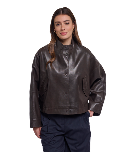 Tala Boxy Leather Jacket - Coffee Roast