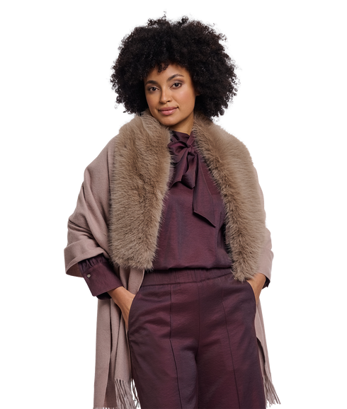 Wendy Cape With Faux Fur - Mocha Latte