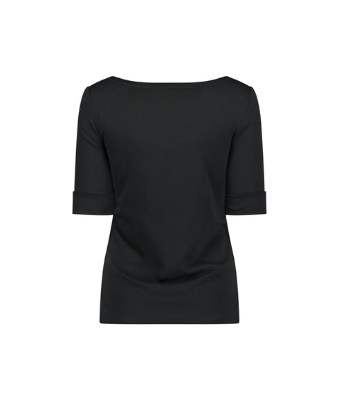 Stretch Cotton Boatneck Top - Black