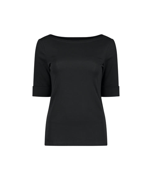 Stretch Cotton Boatneck Top - Black