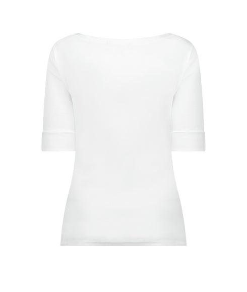 Stretch Cotton Boatneck Tee - White
