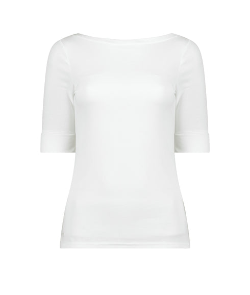 Stretch Cotton Boatneck Tee - White