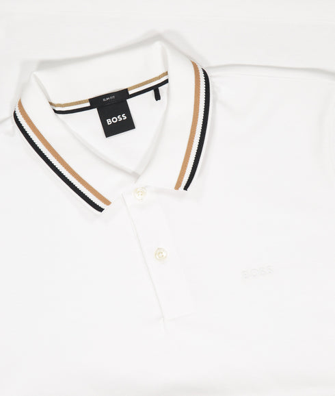 Penrose Slim-Fit Polo Shirt in Cotton with Striped Collar - White