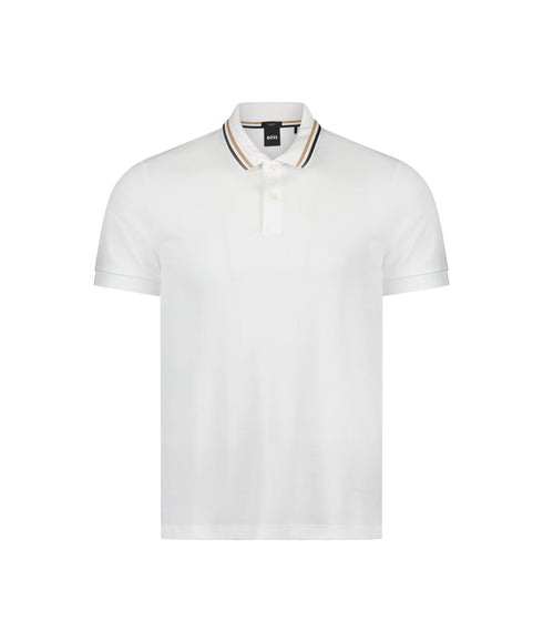 Penrose Slim-Fit Polo Shirt in Cotton with Striped Collar - White
