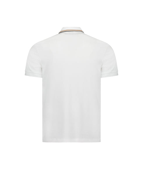 Penrose Slim-Fit Polo Shirt in Cotton with Striped Collar - White
