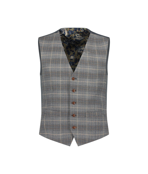 Slim Fit Checked Waistcoat - Grey