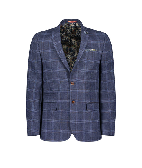 Slim Fit Tweed Overcheck Suit Jacket - Navy
