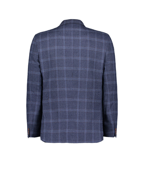 Slim Fit Tweed Overcheck Suit Jacket - Navy