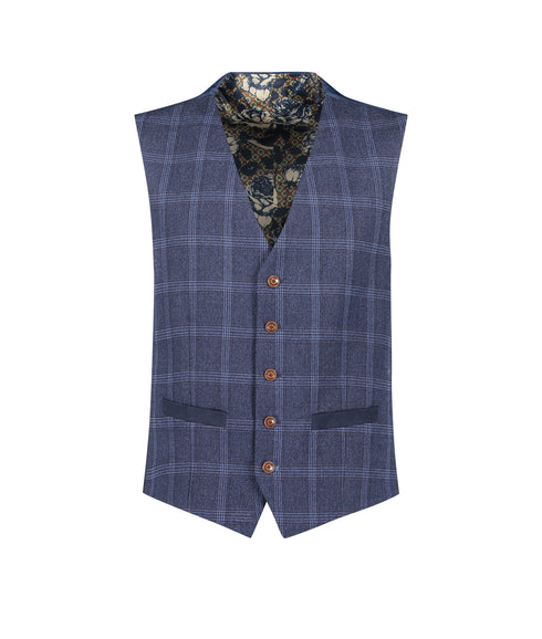 Tweed Overcheck Waistcoat -Navy