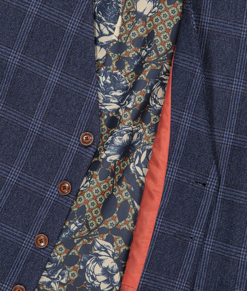 Tweed Overcheck Waistcoat -Navy
