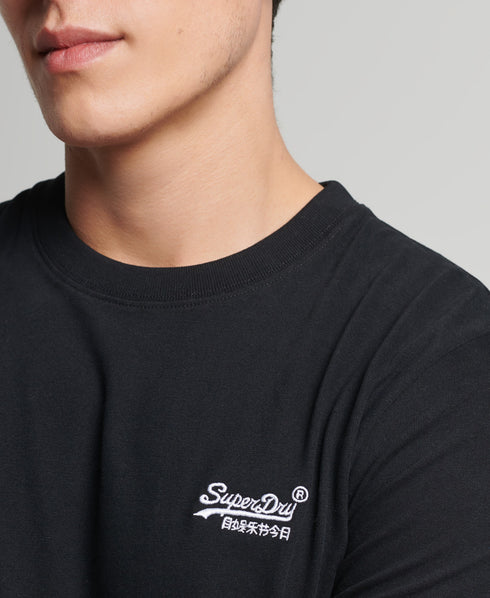 Organic Cotton Vintage Logo Embroidered T-Shirt - Black