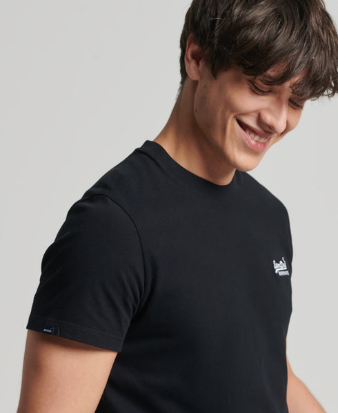 Organic Cotton Vintage Logo Embroidered T-Shirt - Black
