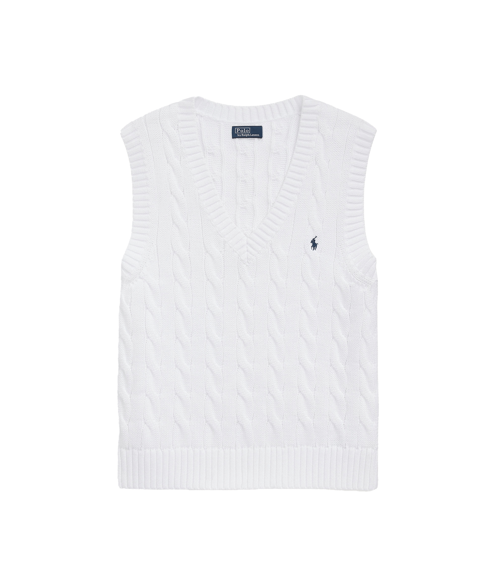 Cable knit Cotton V neck Sweater Vest White