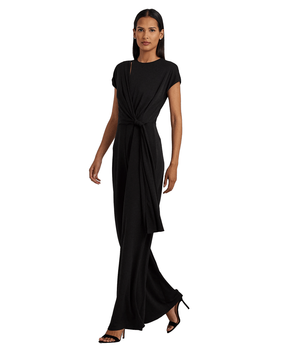 Tie Front Jersey Wide Leg Jumpsuit Black Robert Goddard